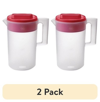 Rubbermaid Simply Pour 1 Gallon Plastic Pitcher, Clear/Red, 2 Pack.