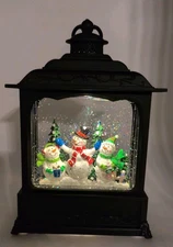 Snowman Family Musical Snow Glob Glitter Christmas Trees USB/Battery Operated 