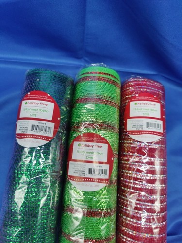 Christmas Mesh 3 Rolls 10.5” Wide 18' Lot Green Red ZZ - Picture 2 of 2