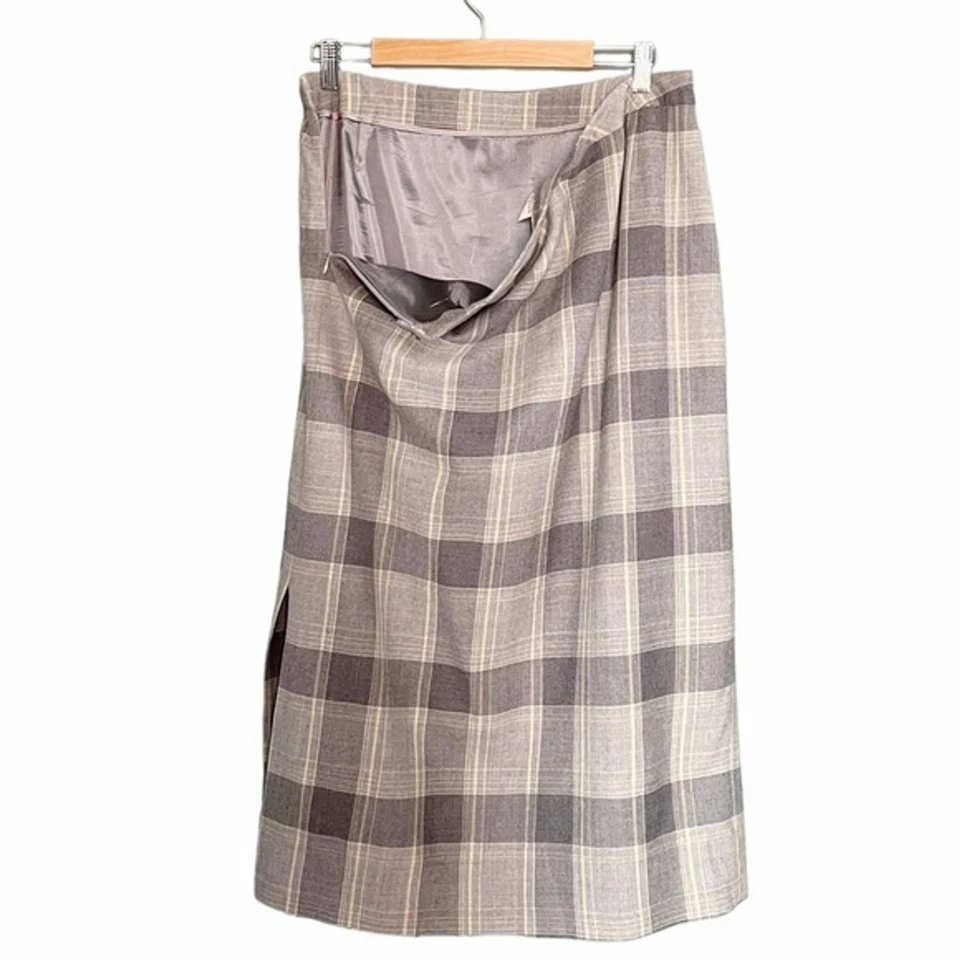 Falda de lana Pendleton vintage gris y amarilla a cuadros recta midi para mujer talla 14” Foto 4 de 4