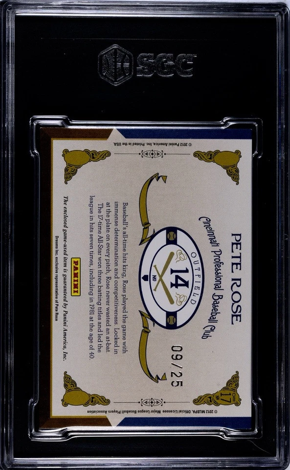 Camiseta Pete Rose SGC 8.5 2011 Panini Prime Cuts Timeline Material Apellido 25/09 Foto 3 de 3