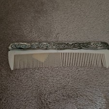 Antiqued/Vintage Silver Plated Comb Ornate with Floral Accents Weighted