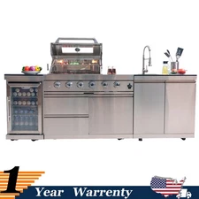 46" 4-Burner Barbecue Island Grill w/ Cooler & Sink 72000BTU LPG Outdoor Kitchen