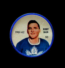 1961-62 Shirriff Salada Hockey Coin #50 - Bobby Baun, Toronto Maple Leafs