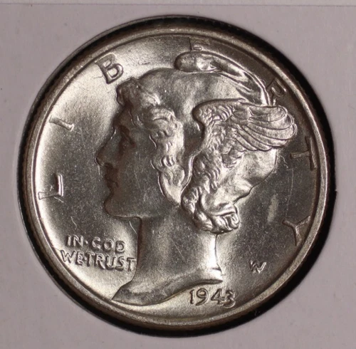 Mercury Silver Dime. 1943 P. Brilliant Uncirculated. Lot # 9061-5-09