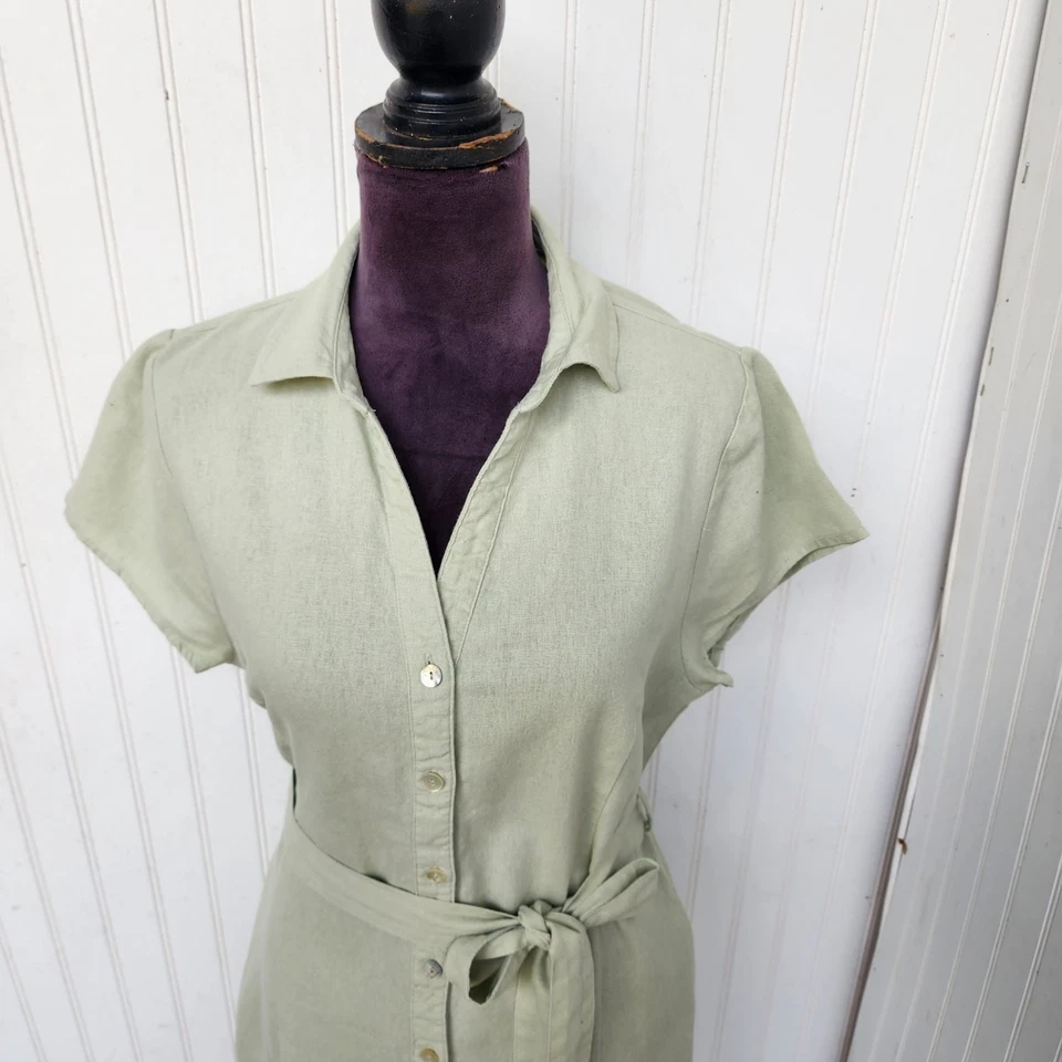 Vestido Love Tree Lino Rayón Botón Cuello Frontal Salvia Verde Claro Talla M Foto 2 de 4
