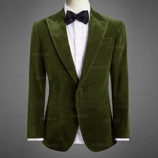 Brief Velvet Peak Lapel Blazers for Men Slim Fit 1 Button Solid Suit Jacket
