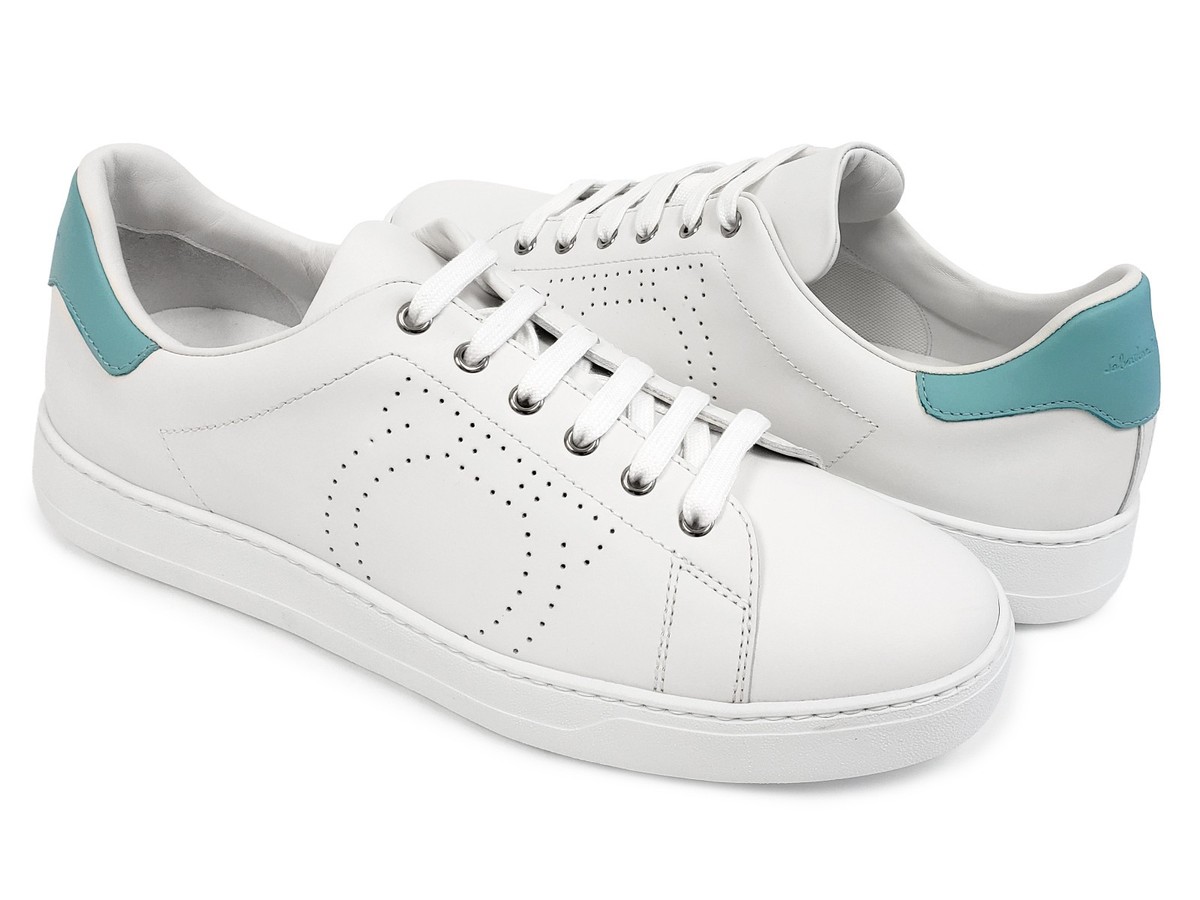 Salvatore Ferragamo Pierre Men's Leather Low Top Sneaker Shoes White Size