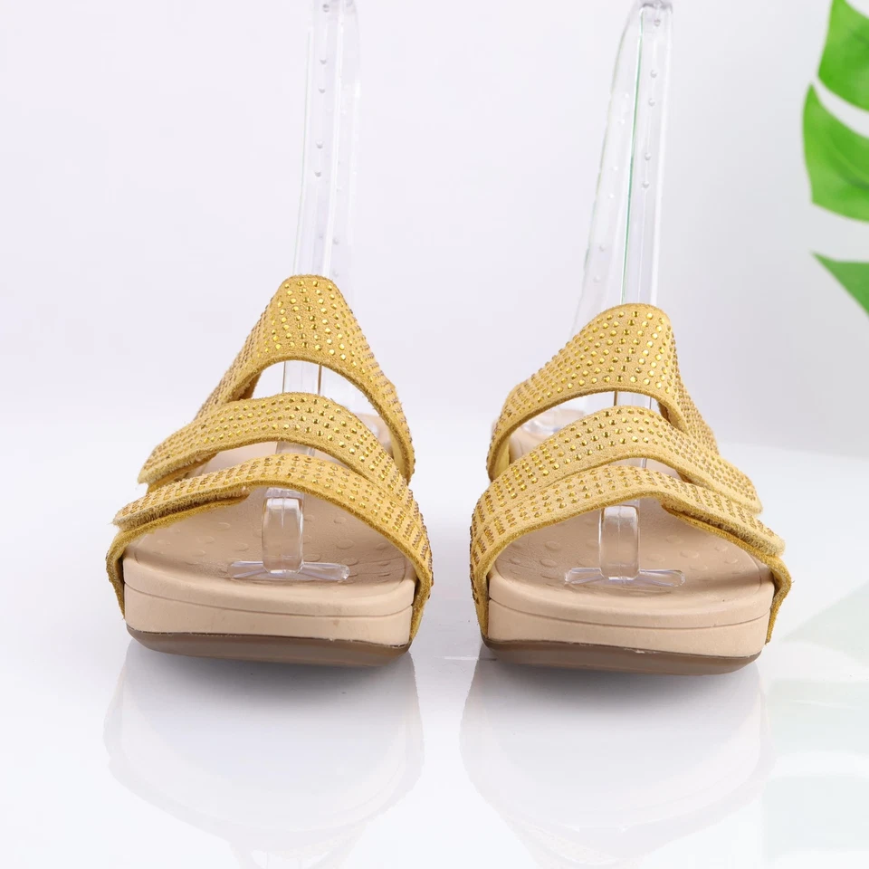 Vionic Womens Alexis Sandal Size 9 Yellow Adjustable Slide Wedge Rhinestone Shoe - Image 2 of 4