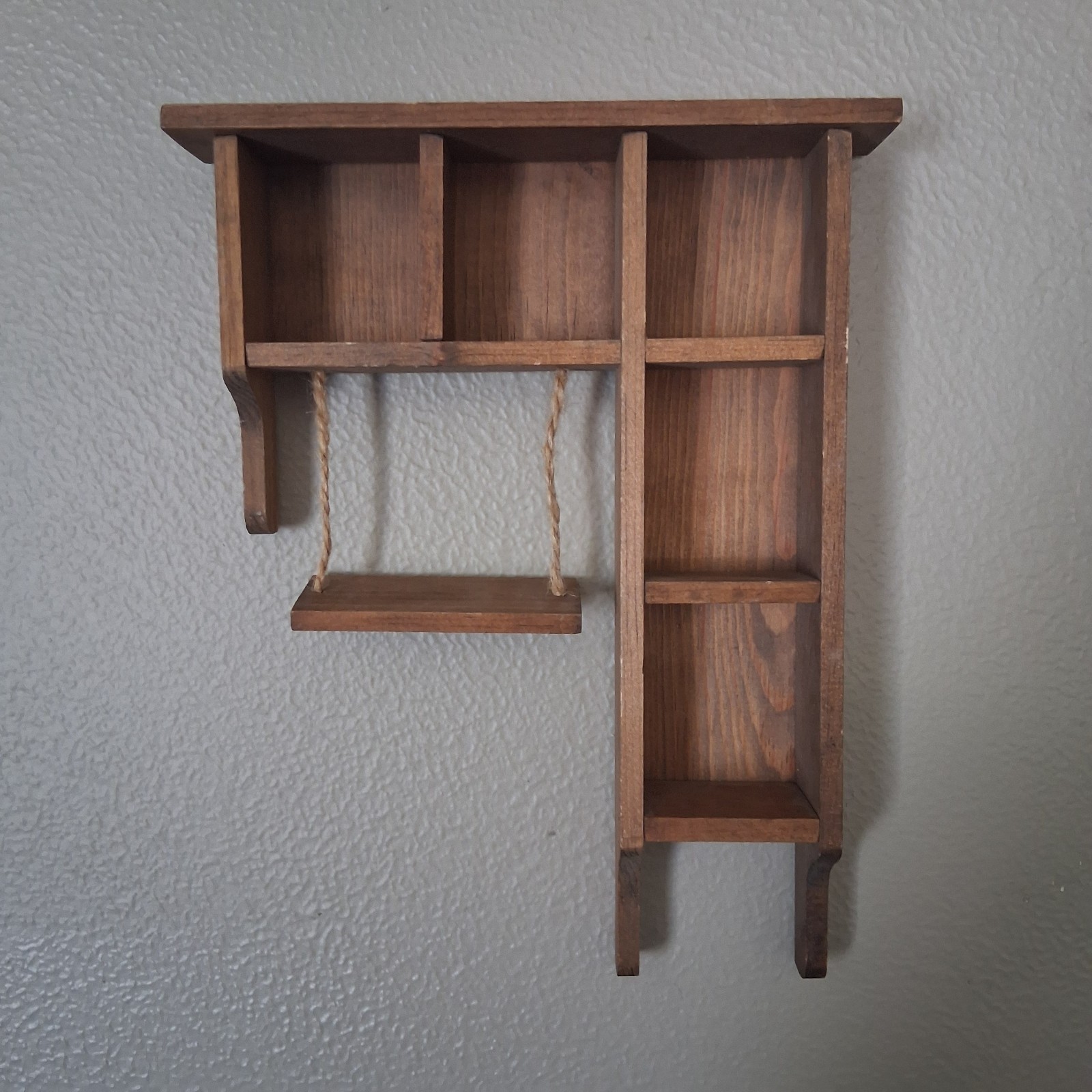 Vintage Wooden Knick Knack Trinket Wall Shelf w/ Swing Primitive Cottagecore