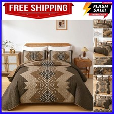 Brown Quilt Set Queen Size,3 Piece Boho Aztec Texture Bedspread Coverlet Set ...