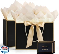 YoungTree Gift Bag, 2PCS Large Gift Bags with Ribbon and 2 Greeti