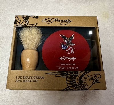 Men s Shaving - Ed Hardy 2 PK Shave Cream And Brush Kit NEW IN BOX