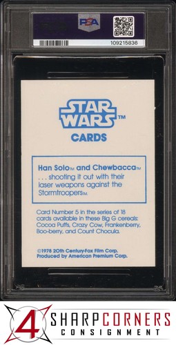 1978 STAR WARS GENERAL MILLS #5 HAN SOLO & CHEWBACCA PSA 5 - Picture 2 of 3