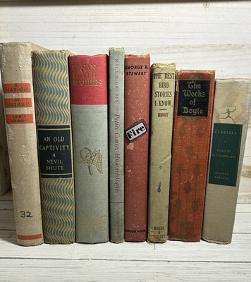 8 Vintage Old Worn book lot Mostly 1940's  Decor Shelf Prop Staging Brick pastel