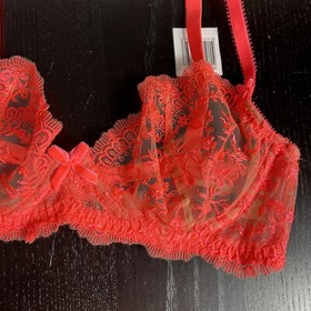 NWT DITA VON TEESE Severine Lace Underwire Bra Size 32C Neon Coral Style D58016