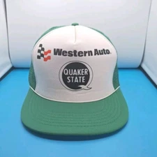 Vintage Quaker State Oil Western Auto  Trucker Hat Cap Green White Snap Back 