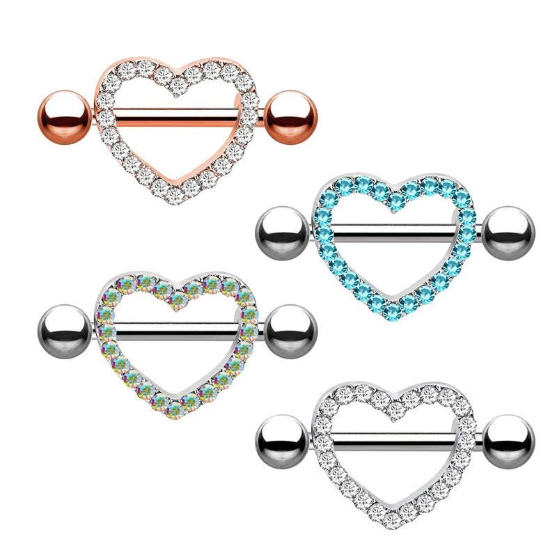 PAIR Luxury Heart Double Layer Rhinestone Sexy Nipple Shields Rings Body Jewelry - Image 2 of 4