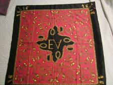 Vtg 34" Square Polyester Scarf Red Gold  Black Print Elizabeth Arden Italy