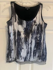 I.N. Studio Black Tank  Embellished Silver & Clear Sequins  Medium