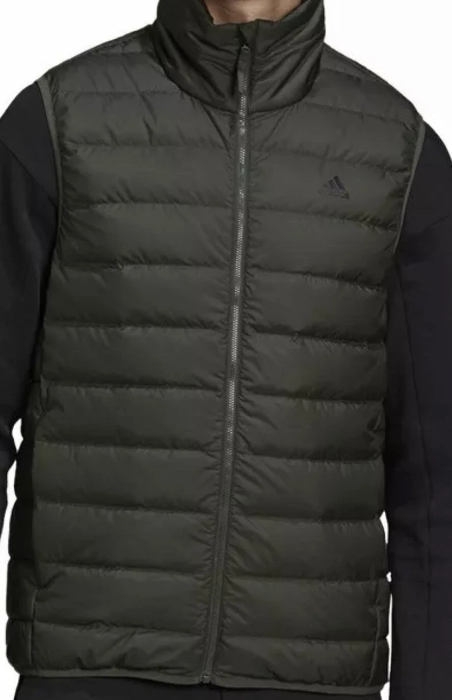 New with tag adidas Men's Down Vest Puffed Lightweight Dark Olive Sz: M