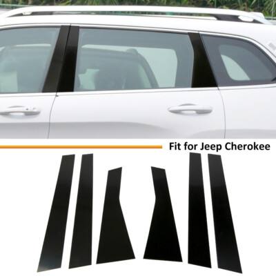 6x Black Door Window B Pillar Post Covers Vinyls Sticker For Jeep Cherokee 2014+