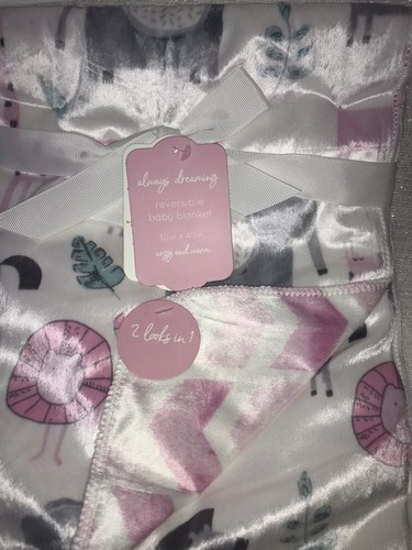 Girls Pink White Reversible Baby Blanket Lovey Safari Animals Elephants Jungle - Picture 5 of 7