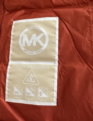 MK Michael Kors Bright Terracotta Women Coat Hooded Puffer Long Jacket XL - Picture 7 of 11