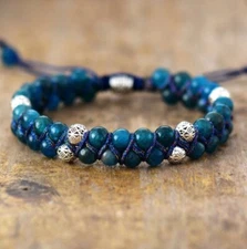 Genuine Blue Apatite Handmade 6mm Beaded Healing Chakra Women Men Bracelet Gifts