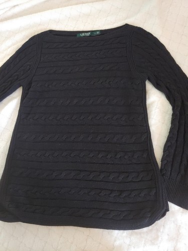 Lauren Ralph Lauren 100% soft size S Cable-Knit Shawl Neck Black
