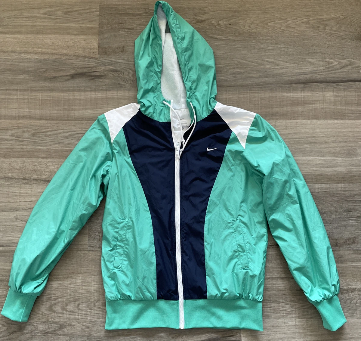 Nike Windbreaker Mesh lined Jacket Women s Large Green blue