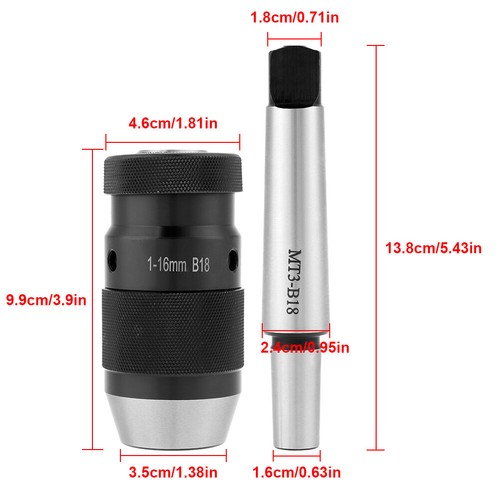 1-13mm/16mm MT2 MT3 Wrench/ Self Tighten Lathe Drill Chuck Taper Arbor - Picture 4 of 16