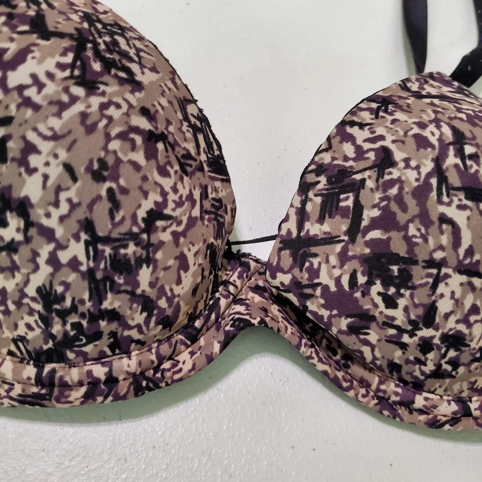 Sujetador para mujer Calvin Klein 34C púrpura estampado abstracto push up con aros ajustable Foto 3 de 4