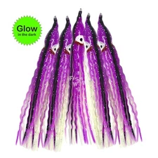 Fish WOW! Glow Purple 5" Fishing Squid Skirt Octopus Hoochies Crinkle trolling