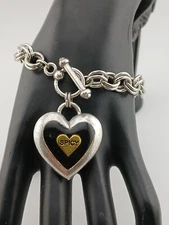 CLASSIC HARDWARE silvertone black enamel goldtone accent "SPICY" charm bracelet