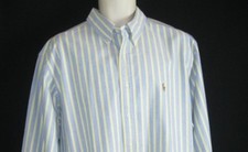 RALPH LAUREN SHIRT L.S. CLASSIC FIT BLUE STRIPE COTTON W/ PONY 171/2