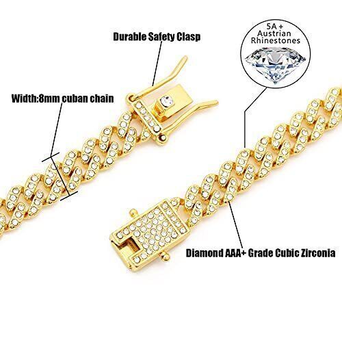 Bracciale Maglia Cubana Uomo Placcato Oro Ghiacciato Zirconia Solida Miami Catena 8MM - Foto 3 di 12