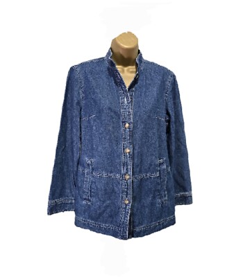 Ellen Tracy Denim Coat Womens M Tailored Mid Length Cowgirl