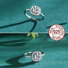 Cubic Zirconia Micro Pave Square Ring Sterling Silver 925 Solid Women Jewelry