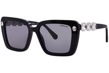 Swarovski SK6032 100187 Sunglasses Women's Black/Dark Grey Square Shape 55mm