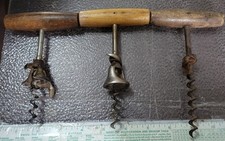 3 Vintage Wood Handle Corkscrews Primitive Rustic Farmhouse Unbranded
