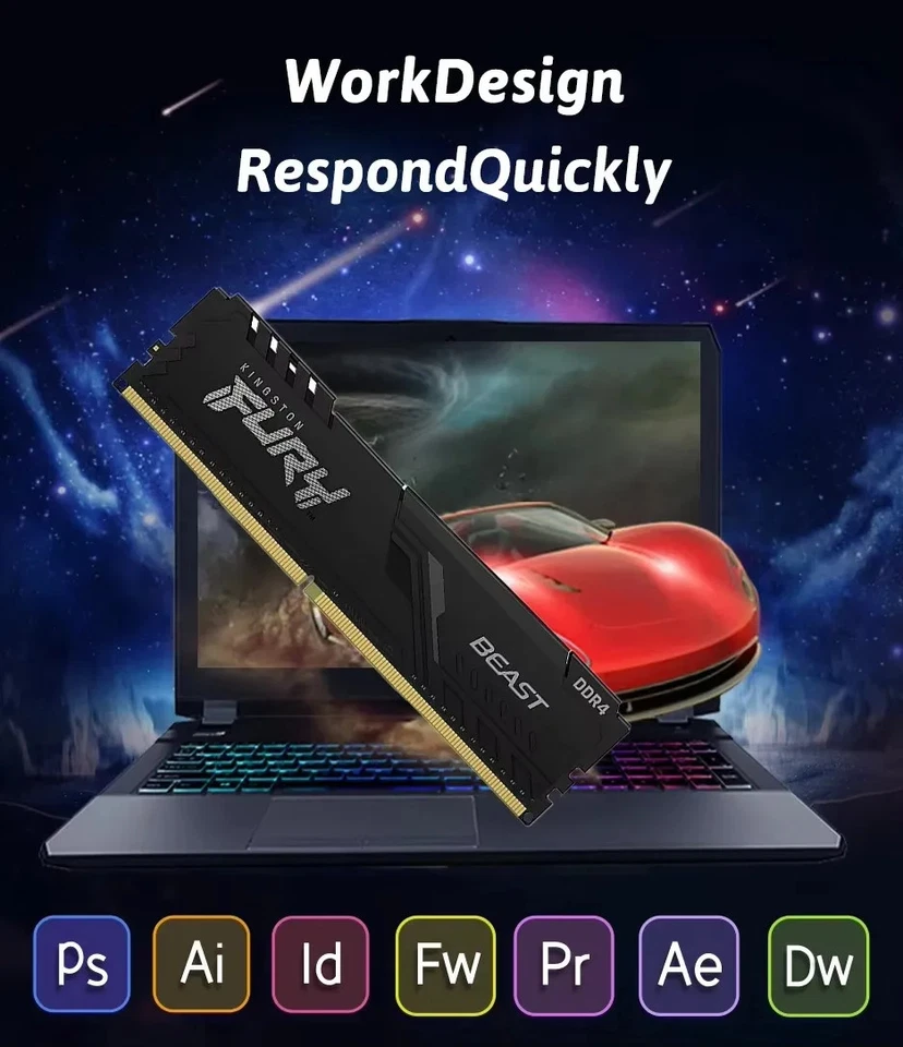 Lot Fury Beast DDR4 8G16G 32GB 3600 3200Mhz RAM PC Memory 288Pin XMP2.0 Heatsink - Image 3 of 4