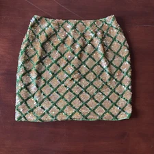 Vintage and New With Tags Black Tie Olge Cassini Sequin Green And GoldMini Skirt