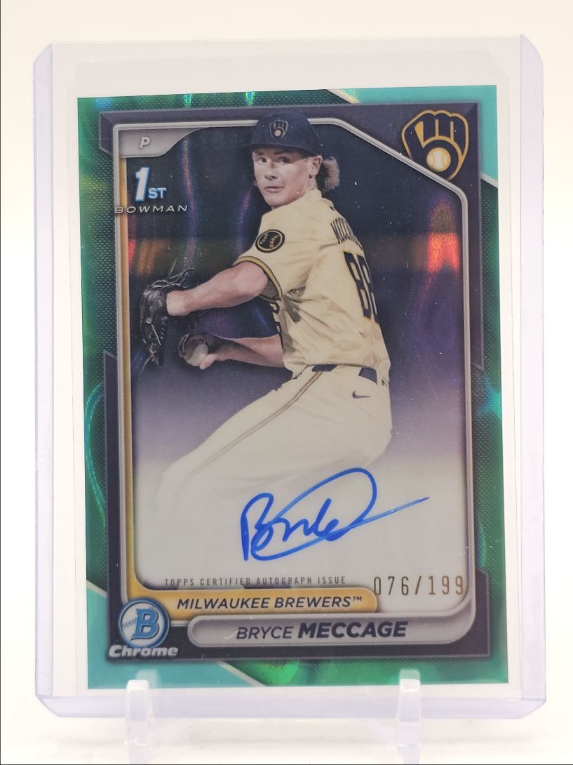 BRYCE MECCAGE 2024 BOWMAN CHROME DRAFT 1ST AQUA LAVA AUTO /199 Q5361