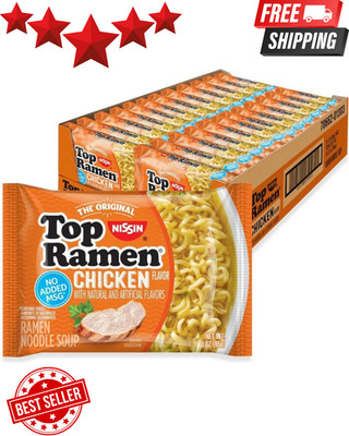 Nissin Top Ramen Chicken Flavor Noodle Soup 3 oz Pack of 24 Bulk Instant Meal