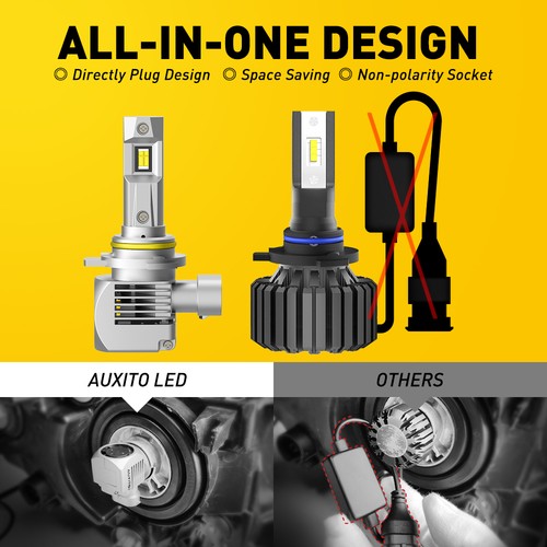 2X AUXITO HIR2 9012 LED Headlight Conversion Bulbs Kit Low High Beam NEW - Picture 6 of 16