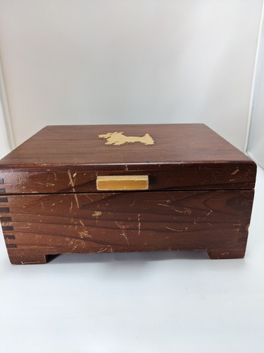Vintage Scottie Dog Carved Wood Inlay Cedar Box Cigar, Tea, Jewelry, Trinket - Picture 2 of 11