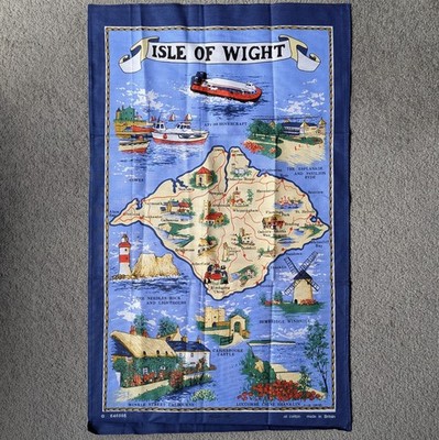 Vintage Isle Of Wight Map - 100% Cotton  All Cotton Tea Towel - Good Condition