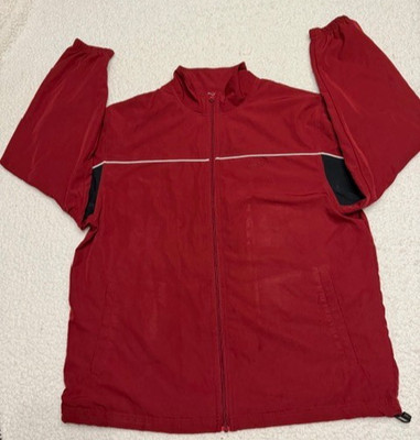 Reebok Windbreaker Jacket Red Black White L Full Zip Mens Lined VTG