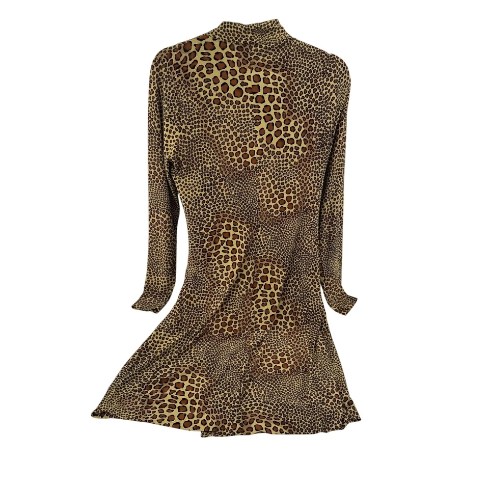 Vestido Norma Kamali estampado animal cacao imitación envoltura para mujer talla grande marrón negro Foto 3 de 4